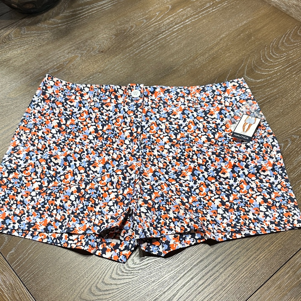 Nautica Women's High Waist Floral Shorts - Orange, Blue, White